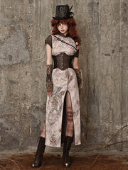 Steampunk Inspired Asymmetrical Sleeves Dragon Embroidery Qipao