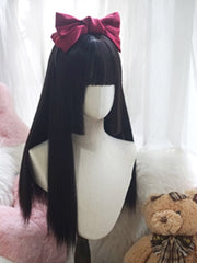 Black Hime Cut 60CM Long Straight Wig With Full Bangs
