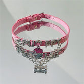 Pink Puppy Paw and Bone Pendant PU Choker
