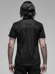 Punk Black Men's Metal Button Shirt