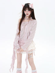 Cherry Blossom Pink Asymmetrical Hem Butterfly Accents Coverup with Free Scarf