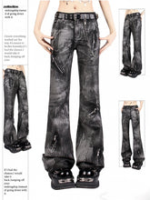 Vintage Punk Graffiti Black Low-Rise Jeans with Asymmetrical Zipper Design