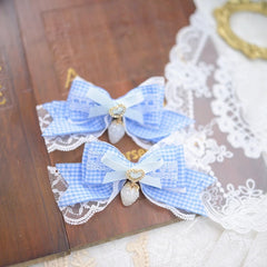 Four Colors Jirai Kei Plaid Bowknot Hairclips with Strawberry Charm