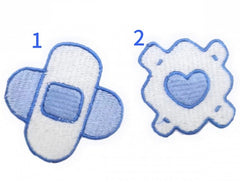 Embroidered Heart Bandage Hair Clip Yami Kawaii in Aqua Blue & White