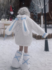 White and Blue Jirai Kei Oversized Bunny Ears Hooded Coat