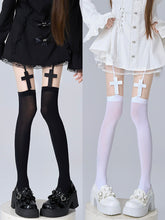 White/Black Gothic Cross Suspender Stockings