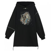 Zips Design Black Butterfly Print Hoodie Dress