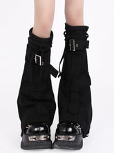 Y2K Style Black Leg Warmers with Buckle Strap
