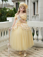 Yellow Princess Belle Boned Corset Top and Long Version Tulle Skirt Prom Full Set