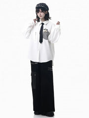 White Shirt with Plaid Pocket and Zipper Accent