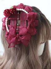 Sweet Lolita Strawberry Pearl Plaid Mini Hat With Clips