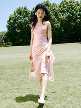 Pink Asymmetrical Flounce Hem Cami Dress