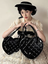 Mid/Large Version Black PU Elegant Heart-shaped Bag - Bead Details & Bow Design with Multiple Carrying Options