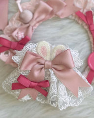 Sweet Lolita Pink Bow Lace Wrist Cuffs