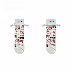 White Heart and Letter Pattern Socks with Bunny Ear Decoration