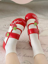 Sweet Lolita Red Round-Toe Indoor Shoes with Soft Soles & Strawberry Appliques
