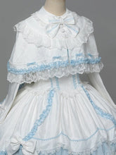 White & Blue Detachable Bunny Ears Sweet Lolita Cape with Lace Trim and Bow Accents