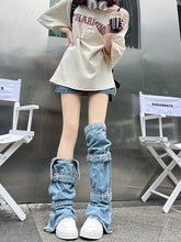 Y2K Style Strappy Denim Leg Warmers