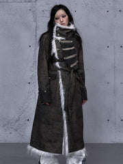Reversible White and Green Wasteland Punk Coat - Front Button Placket & Button Cuffs