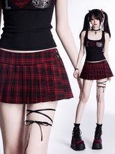 Black & Red Plaid Low Waist Mini Glamorous Pleated Skirt