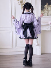 Purple Jirai Kei Skirt: High Waist Gothic Cross Print and Lace Details
