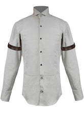 Steampunk Light Grey Shirt With Brown PU Armbands