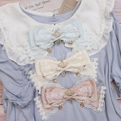 Jirai Kei 8 Color Options Lace Bowknot Pearl Rhinestone Crown Hairclip/Brooch