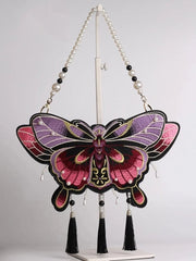 Purple-red Tassels Decorated Embroidered Butterfly Bag