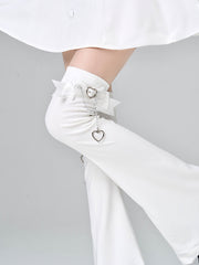 Y2K Black/White Bow Overknee Leg Warmers