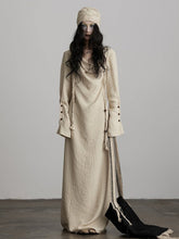 Urban Goth Light Apricot Irregular Cowl Neck Long-Sleeve Loose Dress with Slit Design