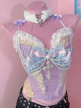 Purple Y2K Glamorous Beaded And Cross Charm Lace Trim Bowknot Cami Top