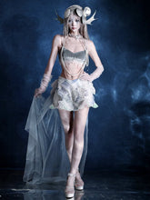 Fairy Goth Bead and Sequin Details Skirt with Detachable Tulle Train