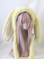 White/Coffee/Yellow/Dusty Blue Oversized Bunny Ears Plush Hat
