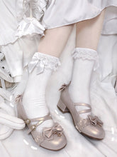 White/Black/Creamy Yellow Detachable Bow Ruffled Cuff Lolita Cotton Socks