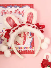 Sweet Lolita White Plush Bunny Ear KC with Red Bows
