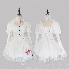 White Gothic Spider Web Embroidery Skirt Shiro Lolita Dress