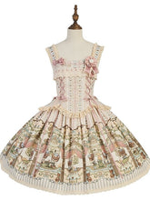 Beige & Pink Bear Printed Square Neckline Sweet Lolita Dress with Corset Lacing