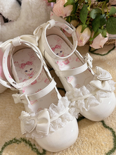 White Bow Accents Lace Trim Sweet Lolita Block Heel Mary Janes