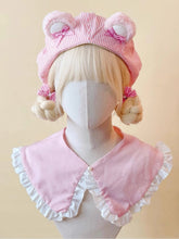 Sweet Pink Striped Beret with Cute Plush Bear Ears