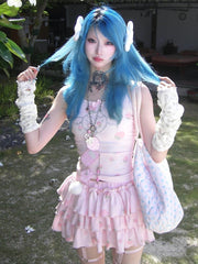 Pink Strawberry Print Cami Top with Rhinestone Details