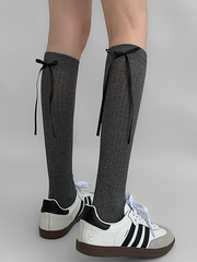 White/Black/Dark Grey/Light Grey Back Bowknot Details Stockings