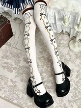 Brown Clock Print Alice In Wonderland Vibes Lolita Over-knee Stockings