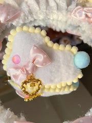 Pink/Yellow/Blue Polka-dot Pattern Pompon Decorated Plush Bunny Brooch