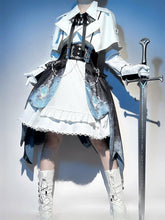 White Sleeveless Dress + Long Sleeves Cropped Top + Corset Waist High-low Skirt Futuristic Military Lolita Full Set