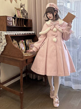 Jirai Kei Pink Elegant Long Coat with Detachable Cape and Plush Peter Pan Collar