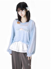 Light Blue Semi-sheer Fish Accent Sun Protection Summer Coverup