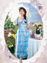 Plus Size Baby Blue Square Neckline and Short Puff Sleeves Cottagecore Dress