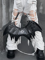 Gothic Spiderweb Print Black Studs Bat Tote Bag with Three Straps