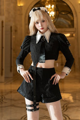 Punk Goth Strap Decorative Hem Cropped Top Tie Pull Zipper