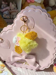 Yellow Bowknot Decorated Plush Puppy Keychain